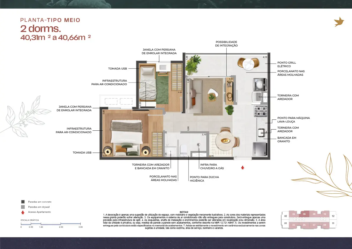 011 Brooklin Residence - Planta 2 Quartos com 40m² 