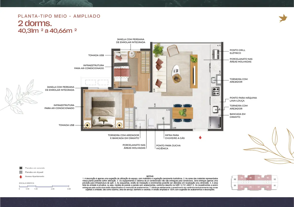 011 Brooklin Residence - Planta 2 Quartos com 40m²  Ampliado