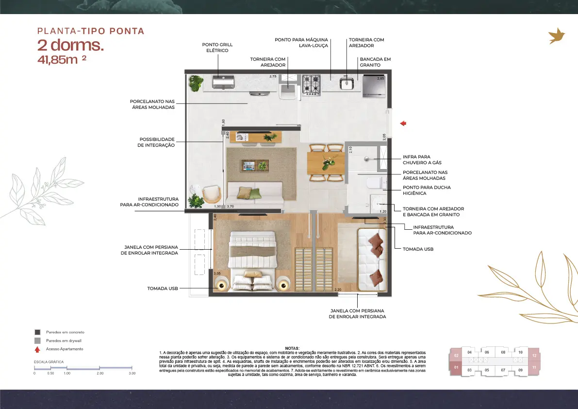 011 Brooklin Residence - Planta 2 Quartos com 41m² 