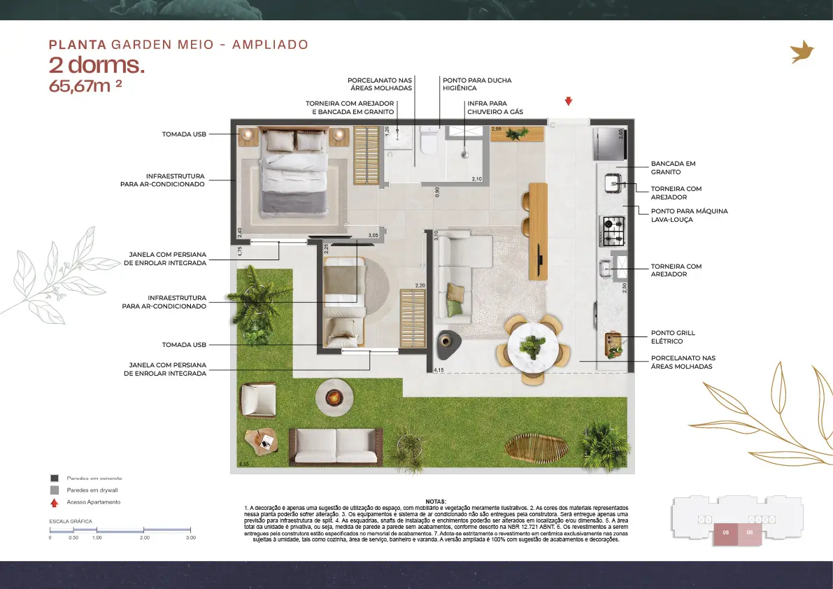 011 Brooklin Residence - Planta Garden de 2 Quartos com 65m² Ampliado