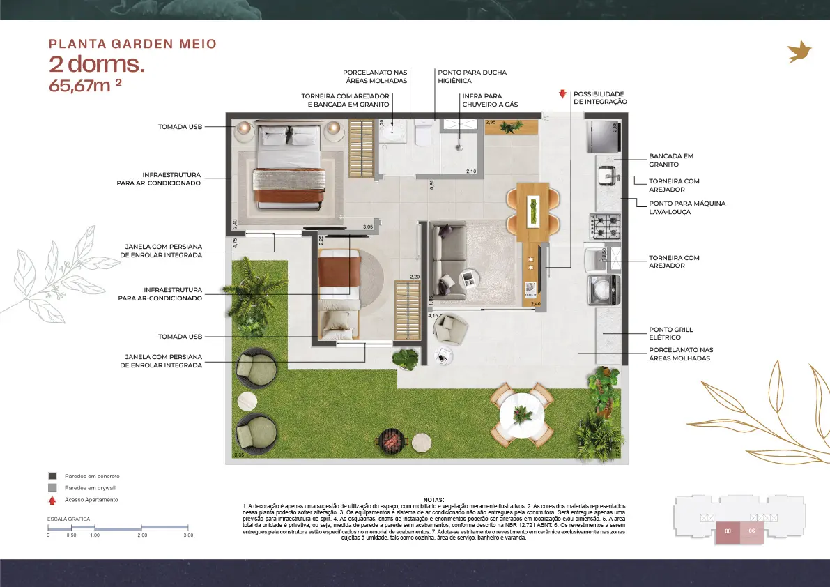 011 Brooklin Residence - Planta Garden de 2 Quartos com 65m² 