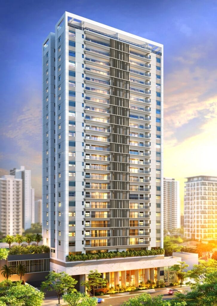 Fachada Do The Selection Moema By Exto, Torre Única De 26 Pavimentos Em Moema, Alameda Dos Maracatins 857, Lançamento De Apartamentos De 170M² Fora Da Rota De Aviões.