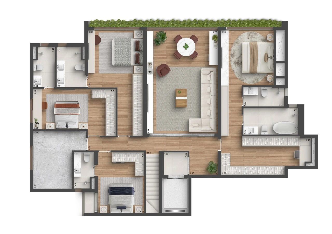 Quarten Ibirapuera - Planta Duplex de 395m² - Piso Inferior
