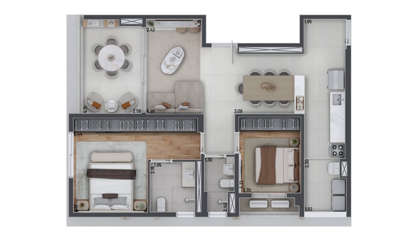 NAARA Higienópolis – Sênior Living - Planta Planta Tipo de 102m² 