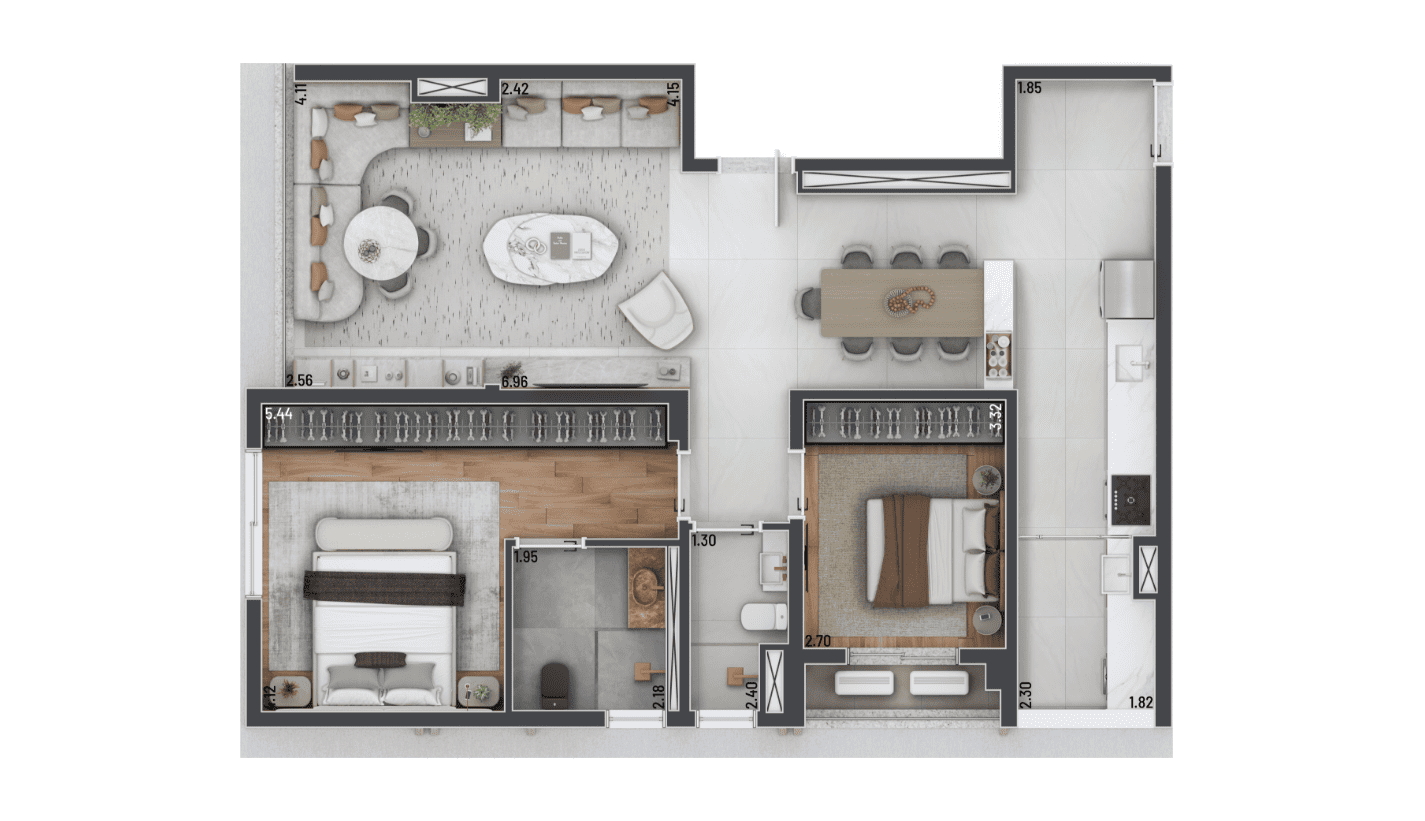 NAARA Higienópolis – Sênior Living - Planta Planta Opção de 102m²