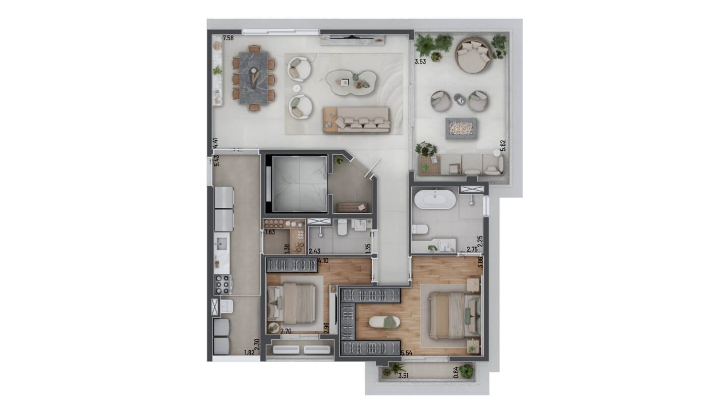 NAARA Higienópolis – Sênior Living - Planta Planta Tipo de 140m²