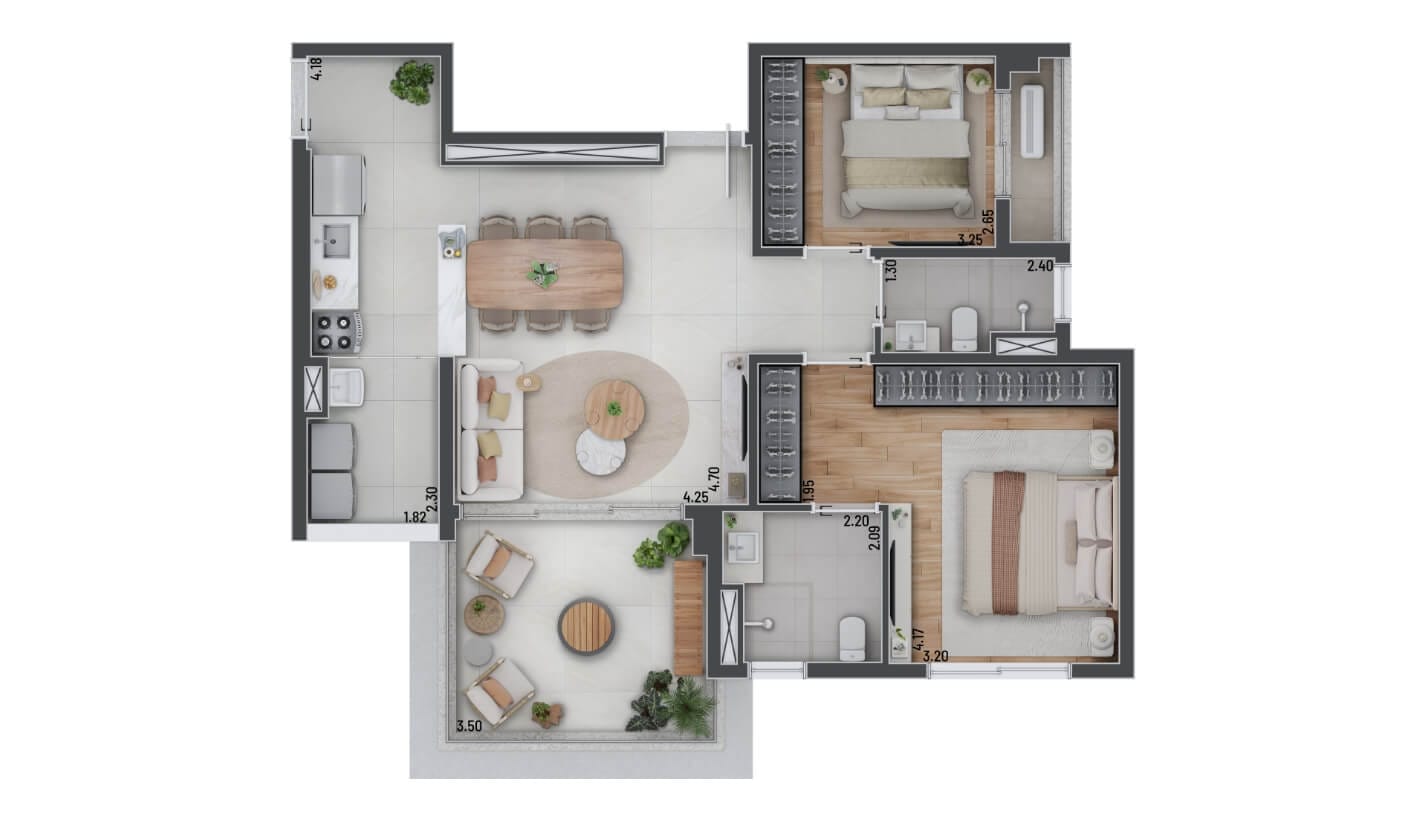 NAARA Higienópolis – Sênior Living - Planta Planta Tipo de 94m²