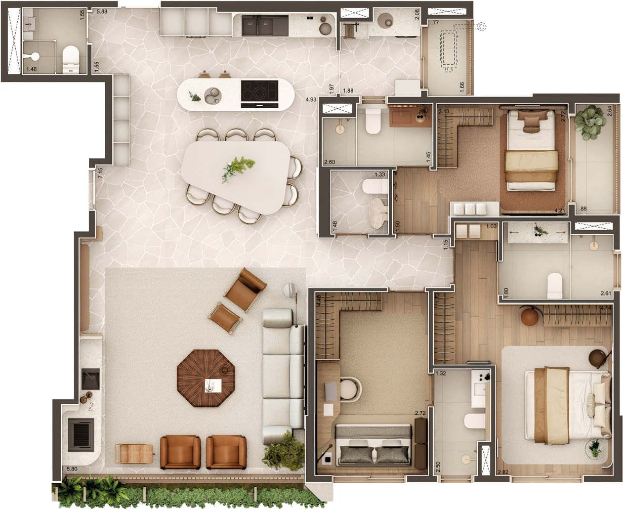 GAVIA Moema - Planta Planta de 150m² - Opção Decorado