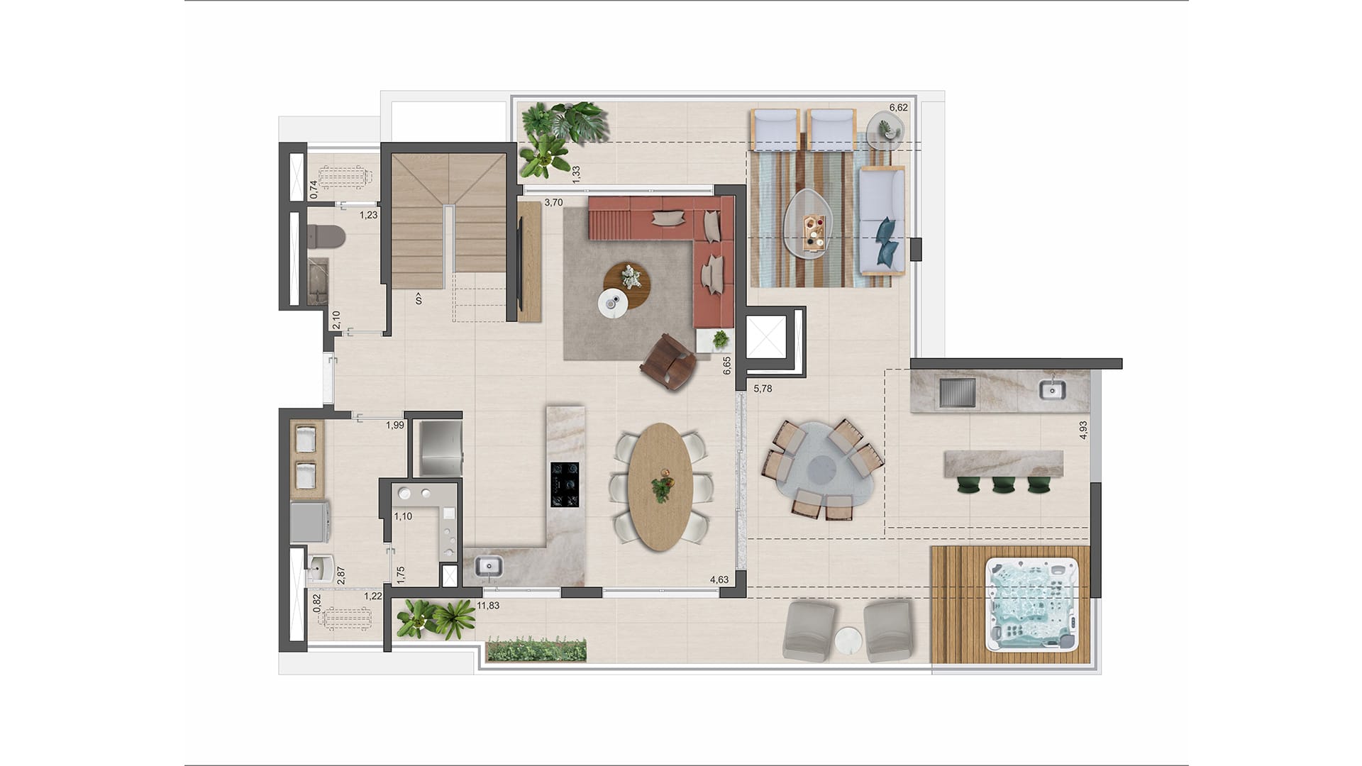 The Gardens Eleya - Planta Planta de 189m² - Cobertura Duplex - Piso Inferior