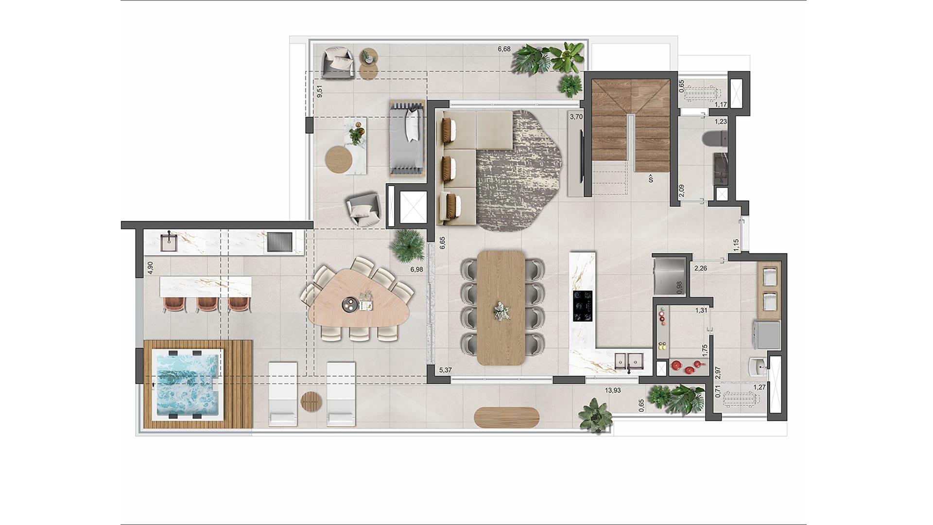 The Gardens Eleya - Planta Planta de 209m² - Cobertura Duplex - Piso Inferior