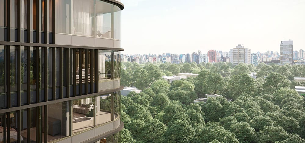 Vista Externa Do Living Integrado Do Primavera 238, Lançamento De Luxo Da Rfm Na Rua Primavera, 238 – Jardim Paulista, São Paulo.