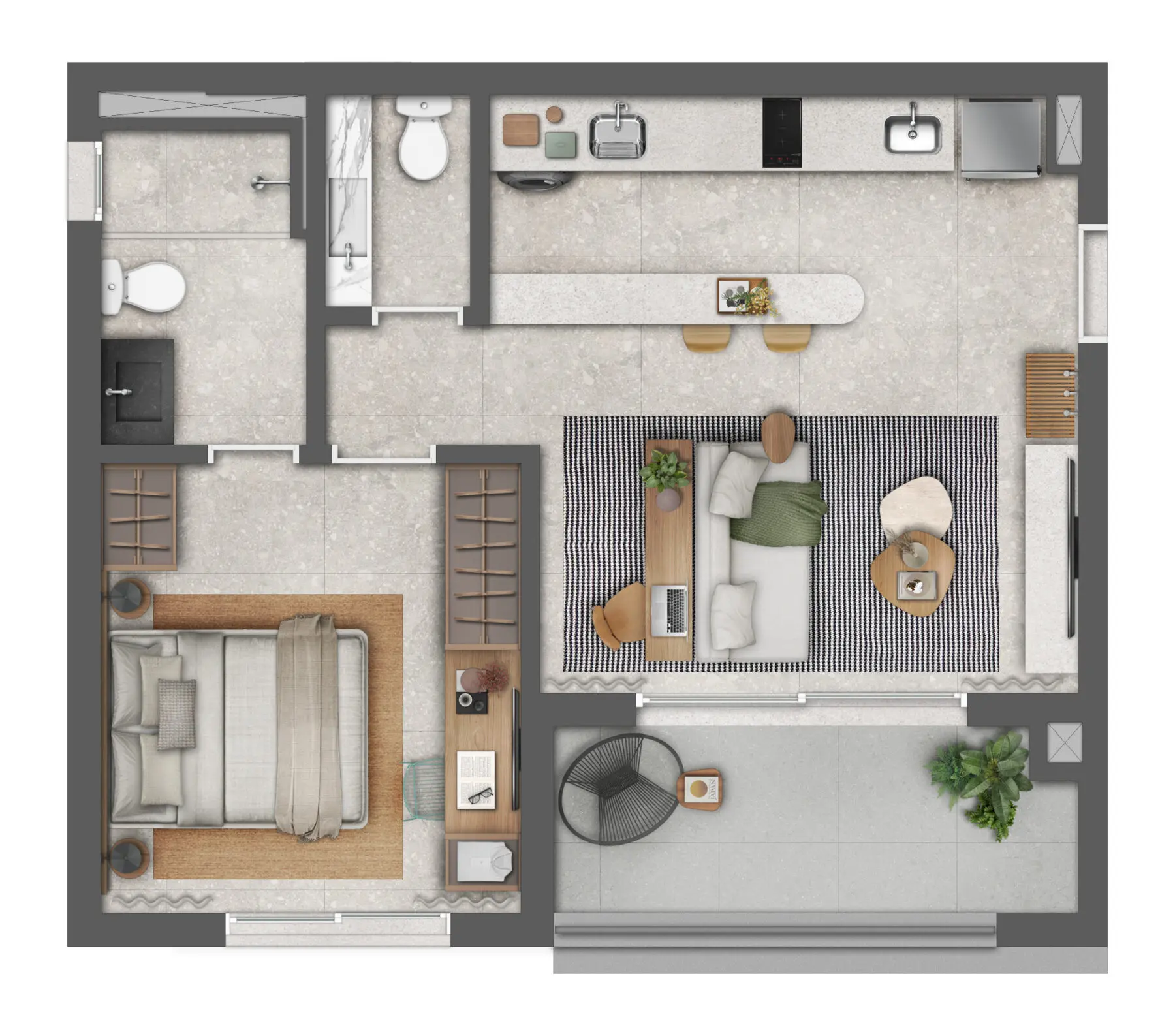 Chronos Pinheiros - Planta 1 Suíte 51m²