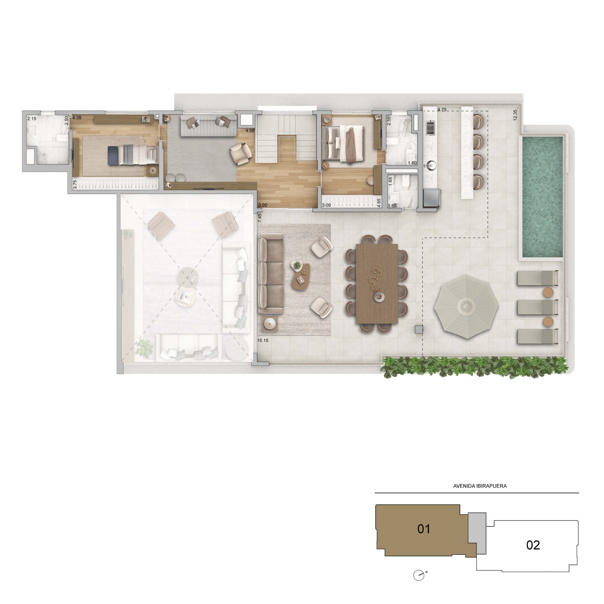 ZEN Cyrela & YOO - Planta Cobertura Duplex Torre 01 - Piso Superior 