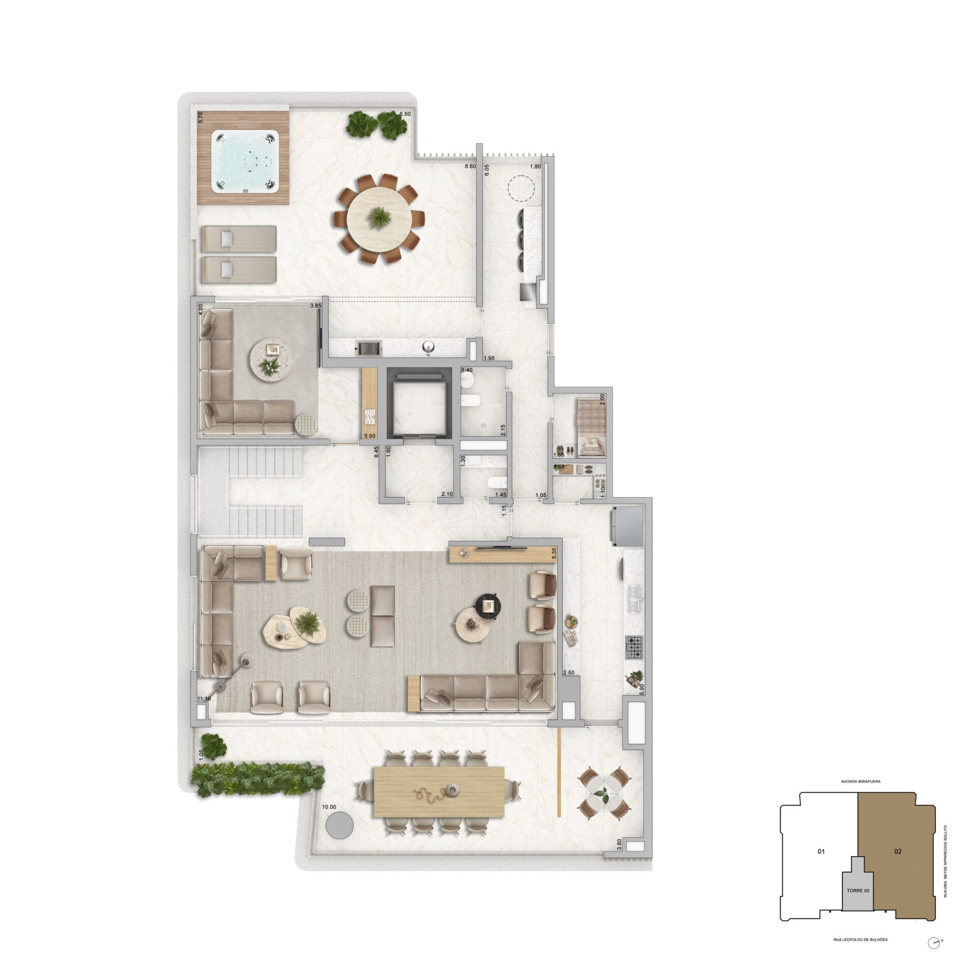 ZEN Cyrela & YOO - Planta Cobertura Duplex Torre 02 - Piso Inferior