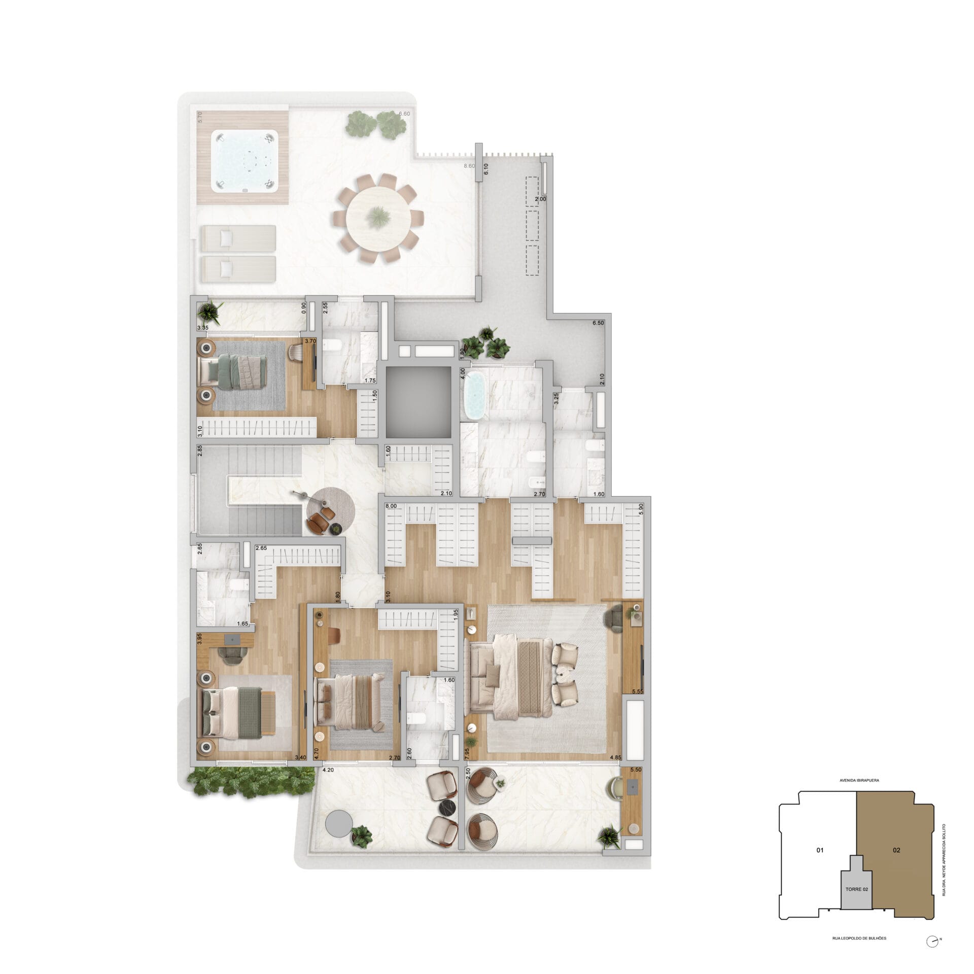 ZEN Cyrela & YOO - Planta Cobertura Duplex Torre 02 - Piso Superior