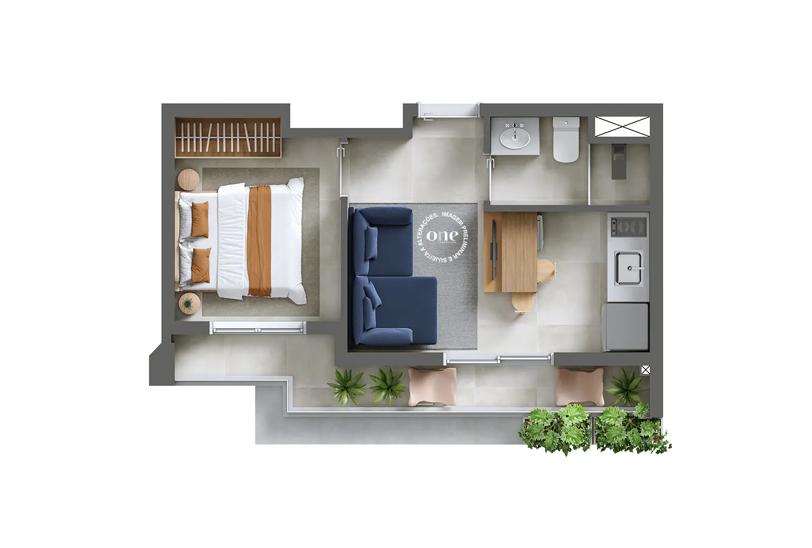 NEX ONE Sarutaiá Jardins - Planta Planta 1 Dormitório