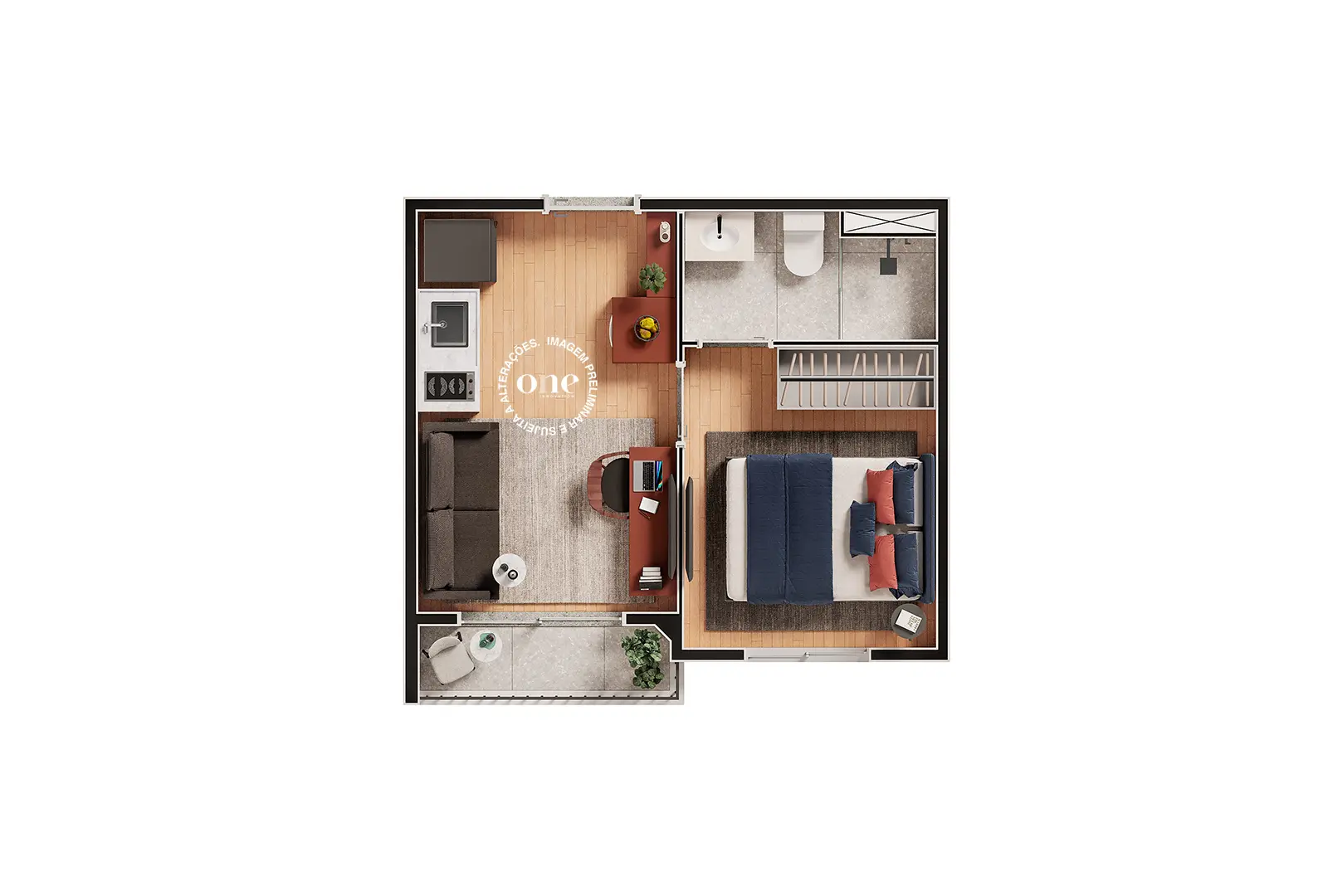 Nex One Miguel Calfat - Planta Planta 1 Dormitório de 24m²
