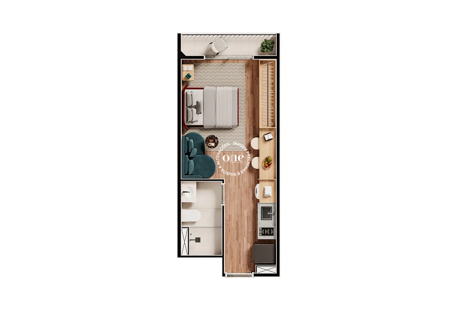 Nex One Miguel Calfat - Planta Planta Studio de 25m² 