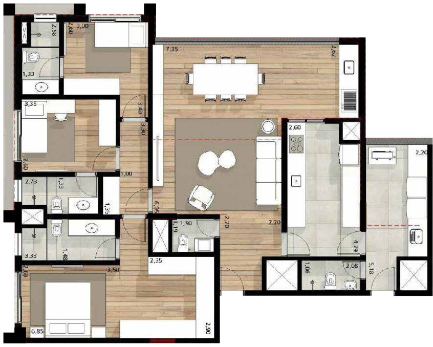Quintessence Campo Belo - Planta Planta de 140m²