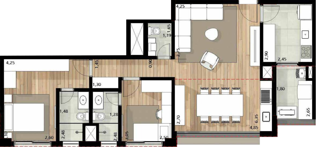 Quintessence Campo Belo - Planta Planta de 88m²