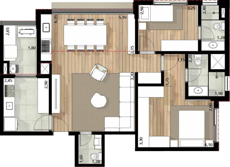 Quintessence Campo Belo - Planta Planta de 88m²