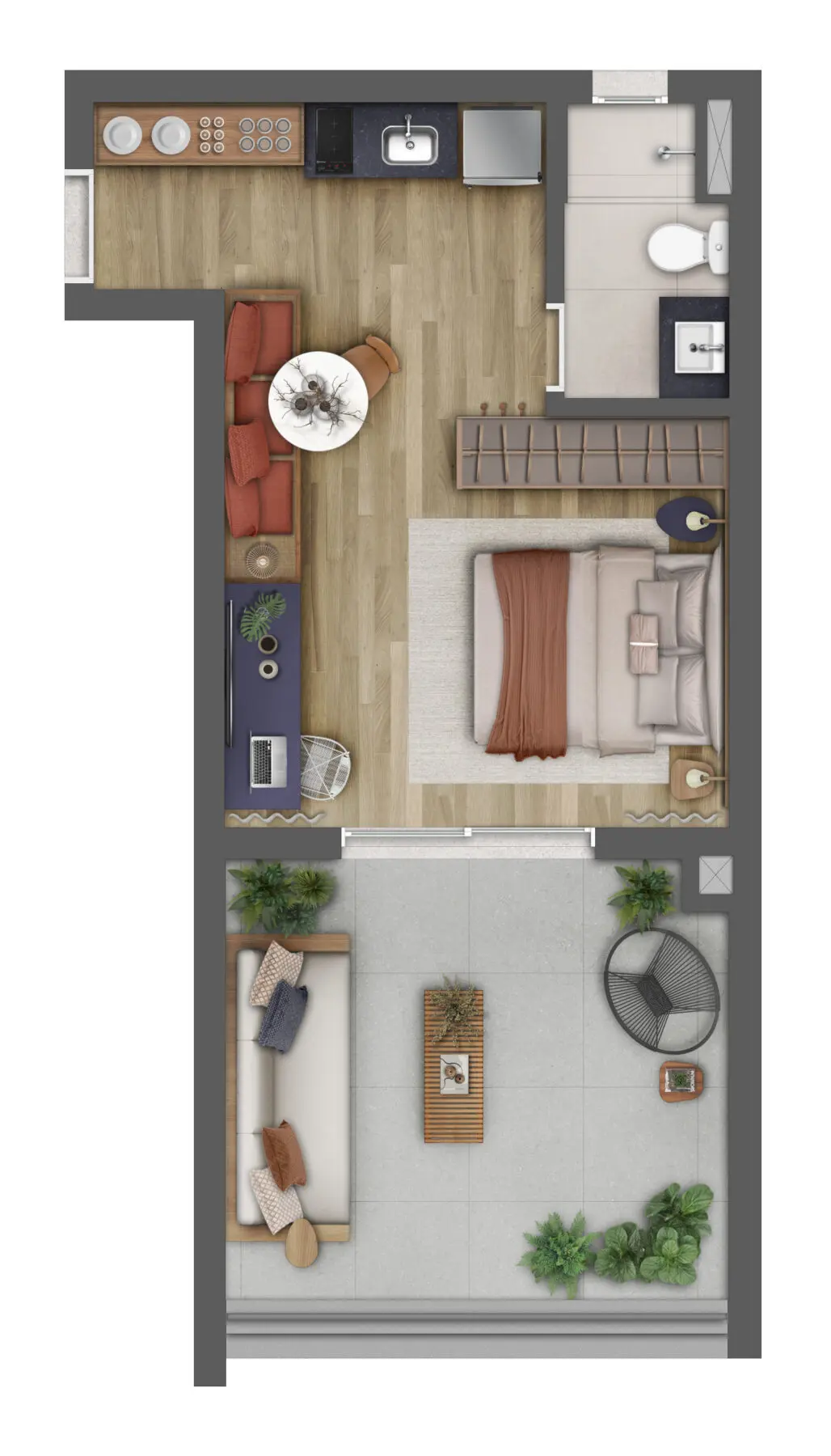 Chronos Pinheiros - Planta Studio 44m² 