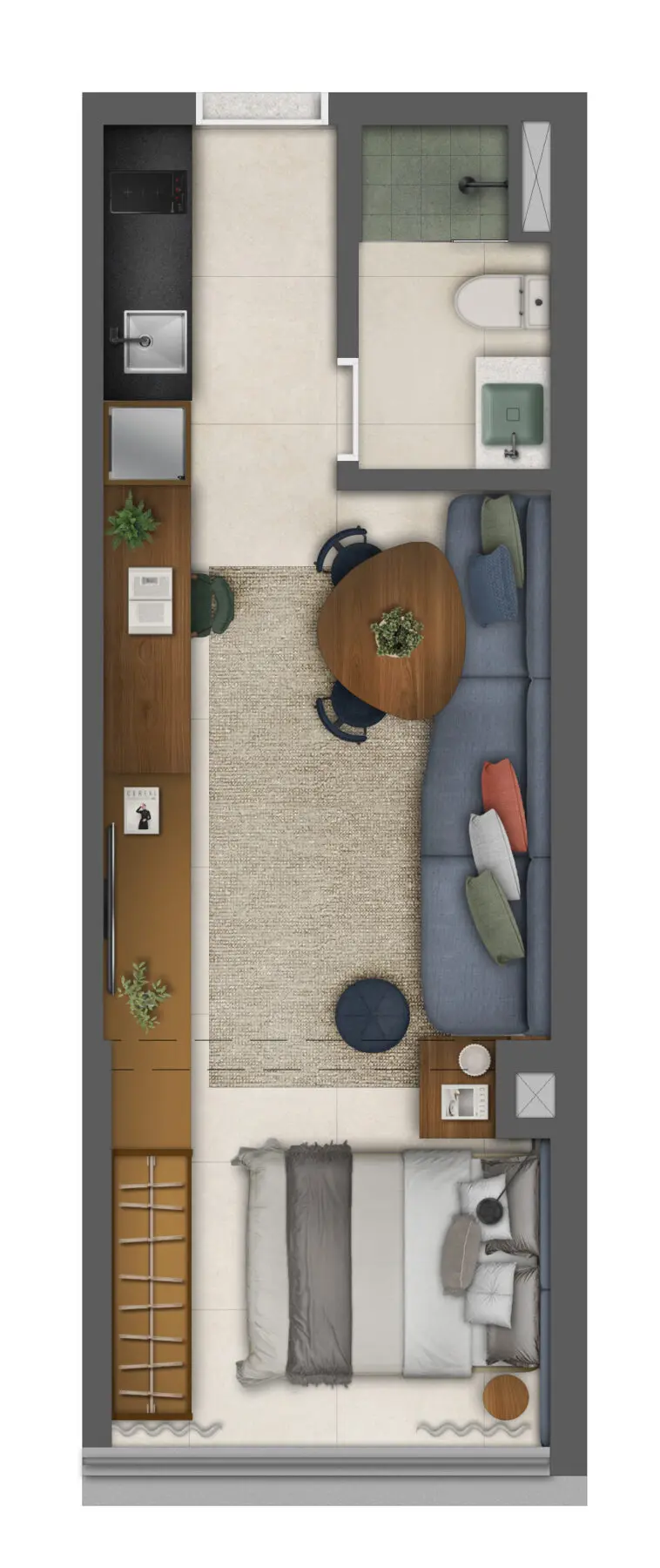 Chronos Pinheiros - Planta Studio Decorado 30m² 