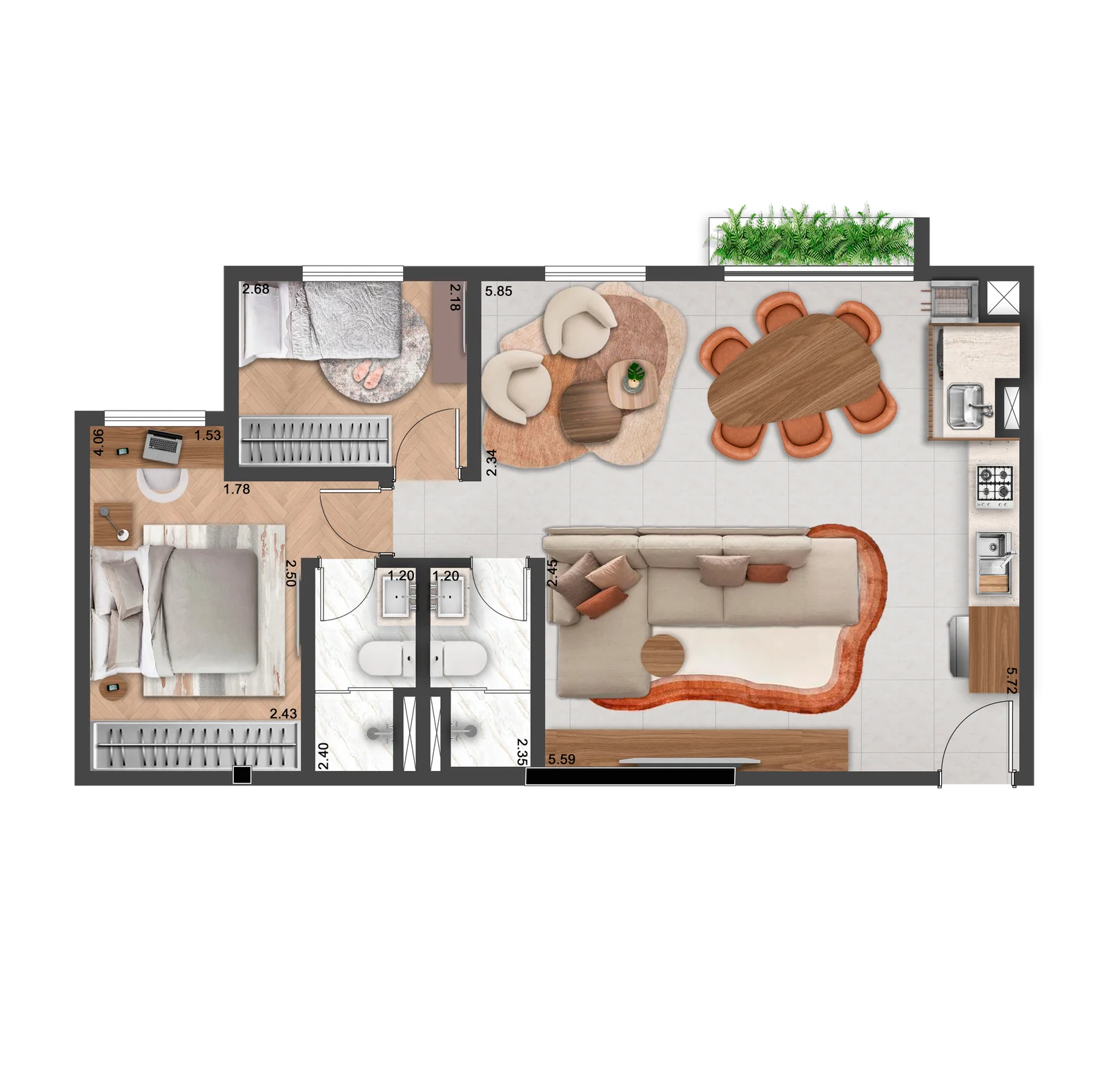 Alta Floresta Tatuapé - Planta Planta de 65m²