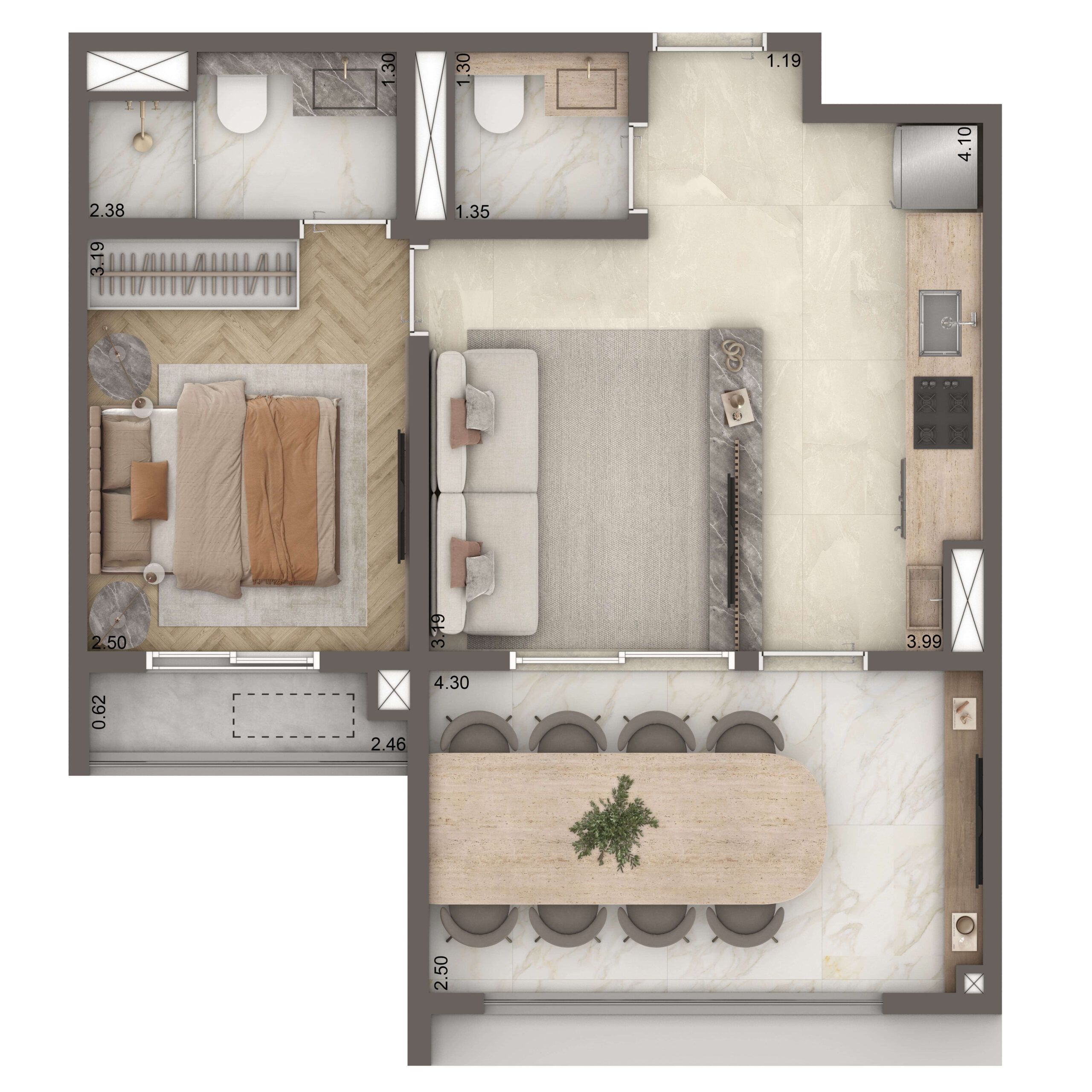 The New Residence Brooklin By Living - Planta Planta Padrão 47m² (Opção) 