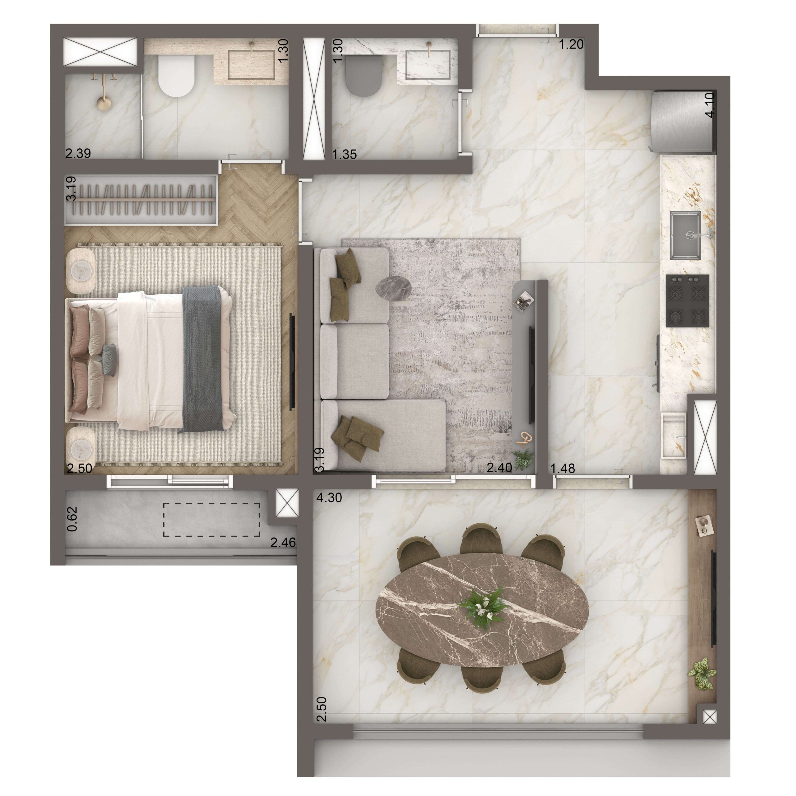 The New Residence Brooklin By Living - Planta Planta Padrão 47m² 