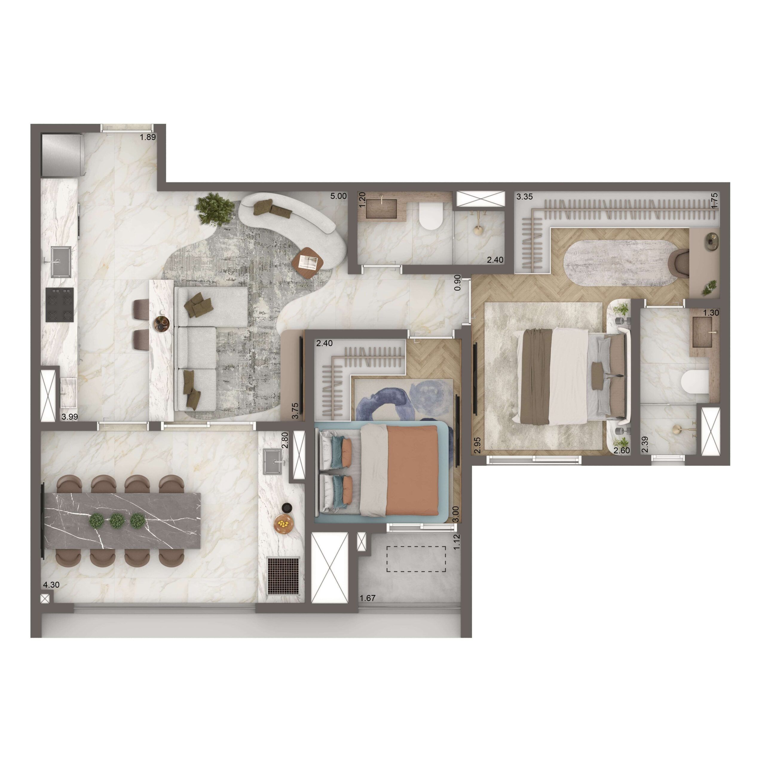 The New Residence Brooklin By Living - Planta Planta Padrão 69m² (Opção) 