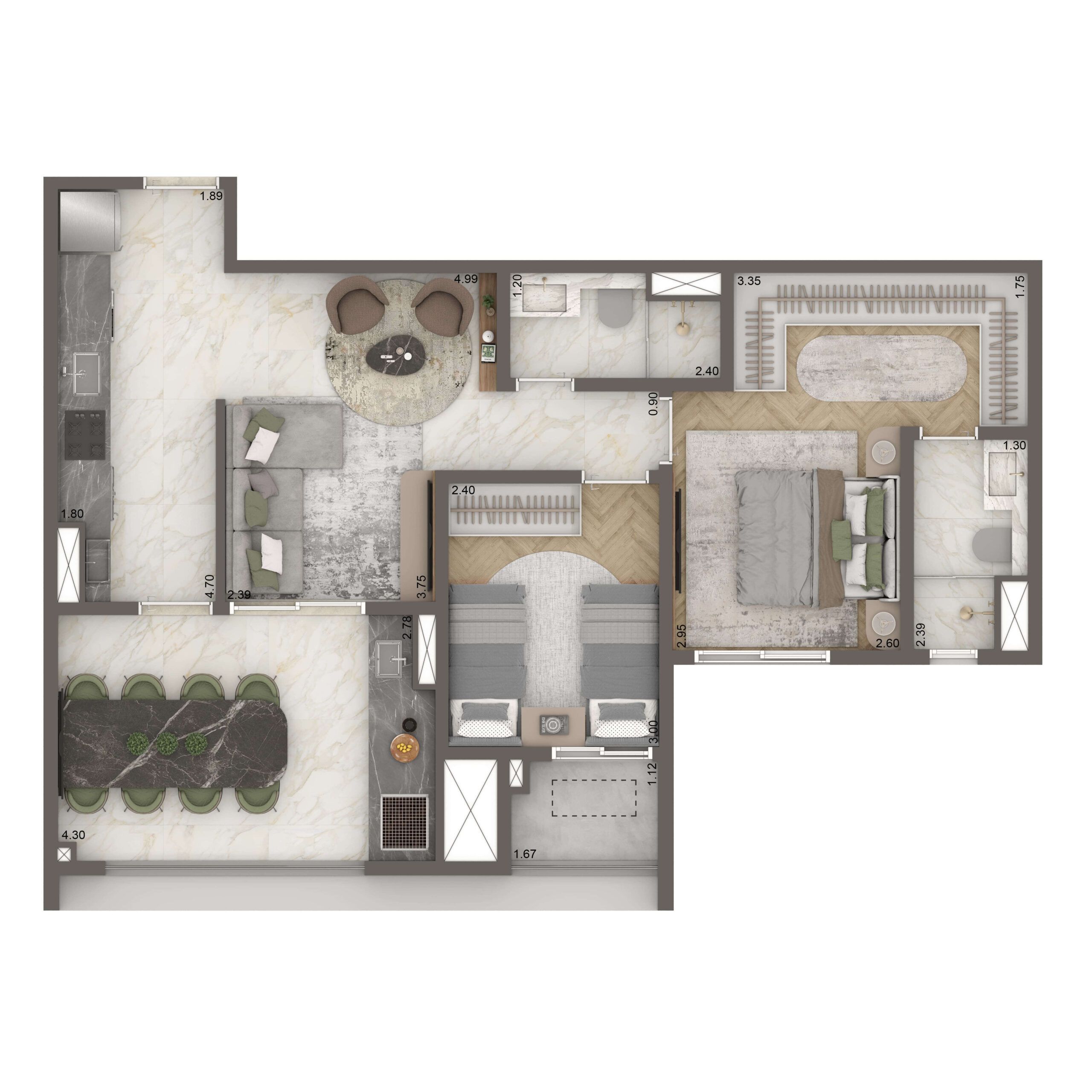 The New Residence Brooklin By Living - Planta Planta Padrão 69m² 