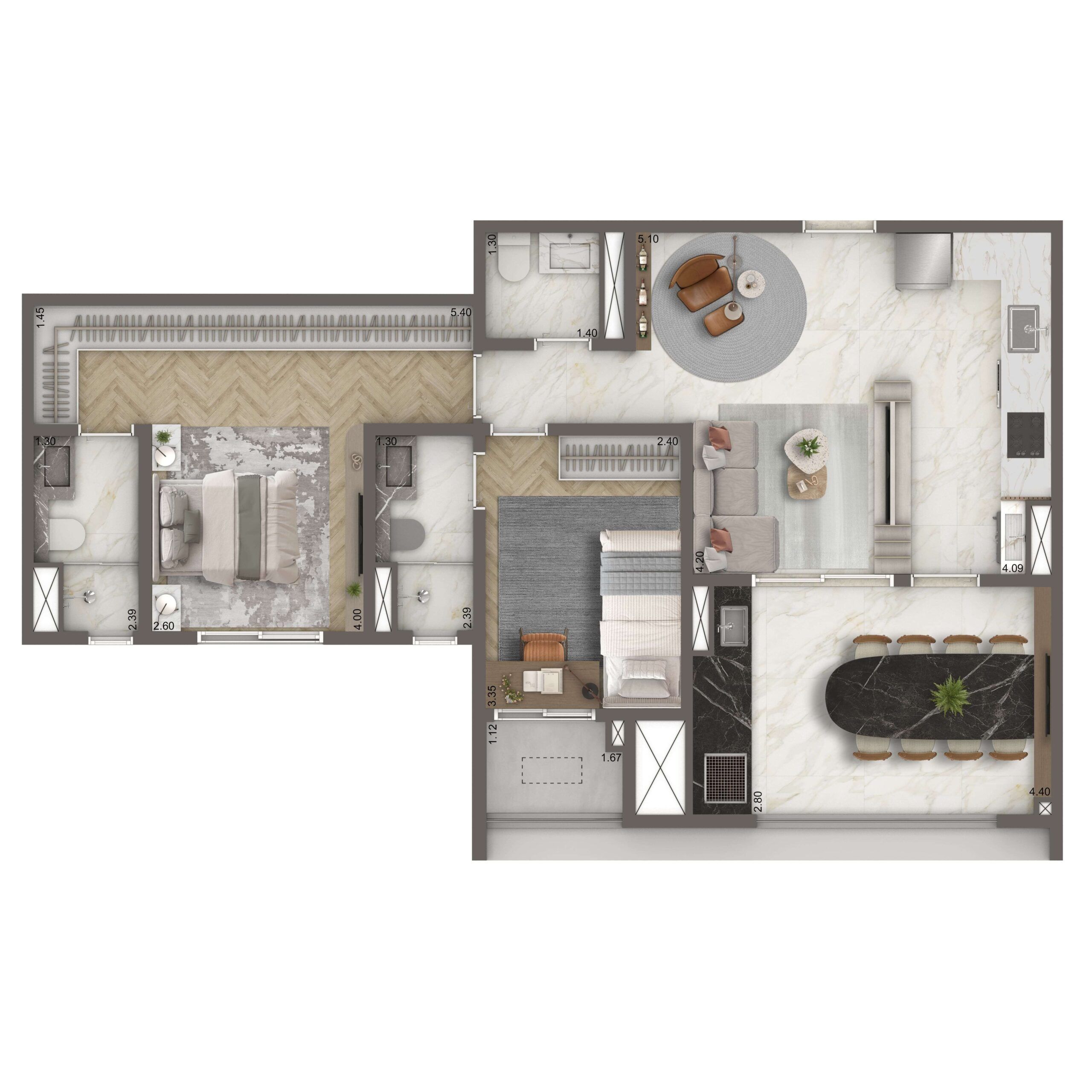 The New Residence Brooklin By Living - Planta Planta Padrão 75m² (Opção)