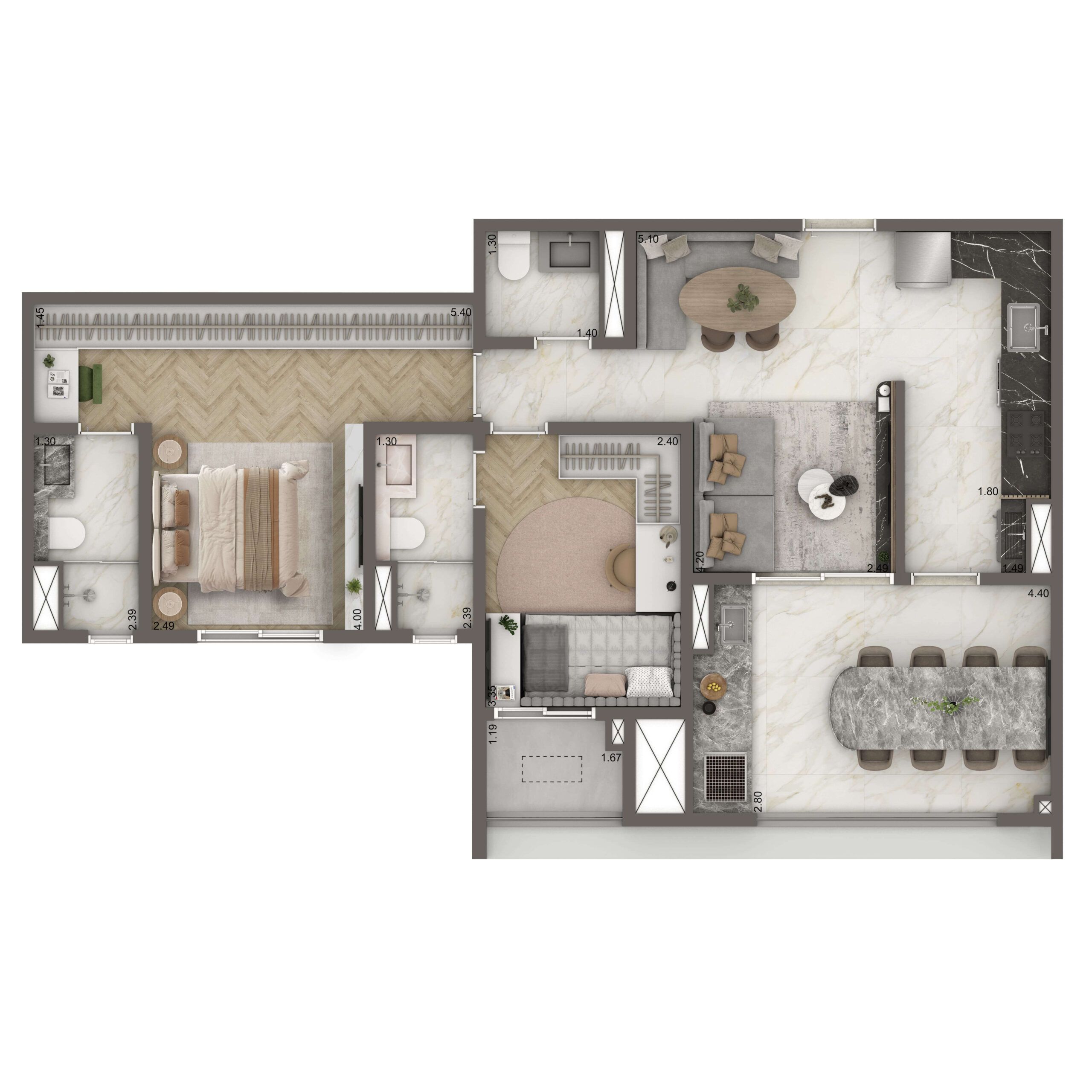 The New Residence Brooklin By Living - Planta Planta Padrão 75m²