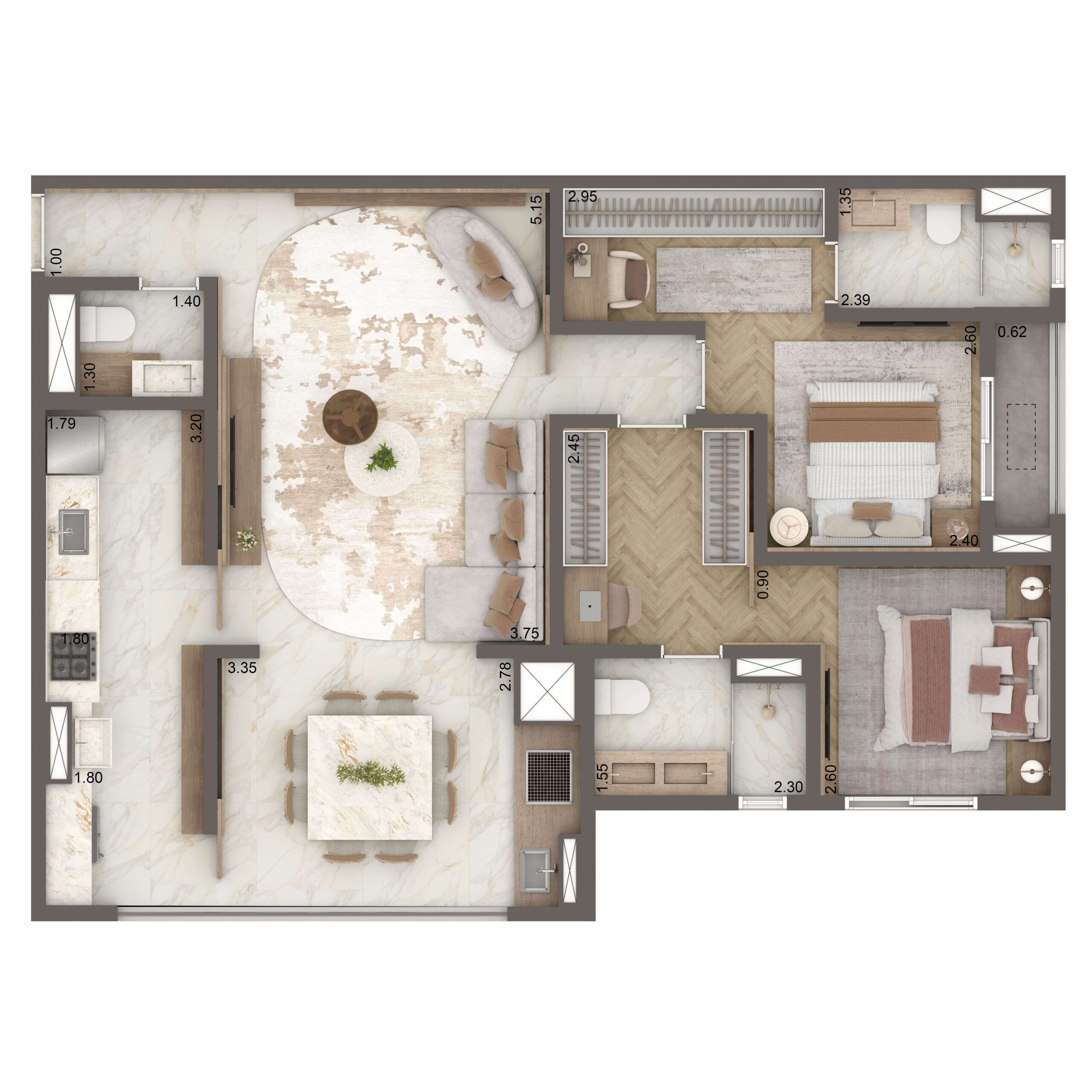 The New Residence Brooklin By Living - Planta Planta Padrão 88m² 