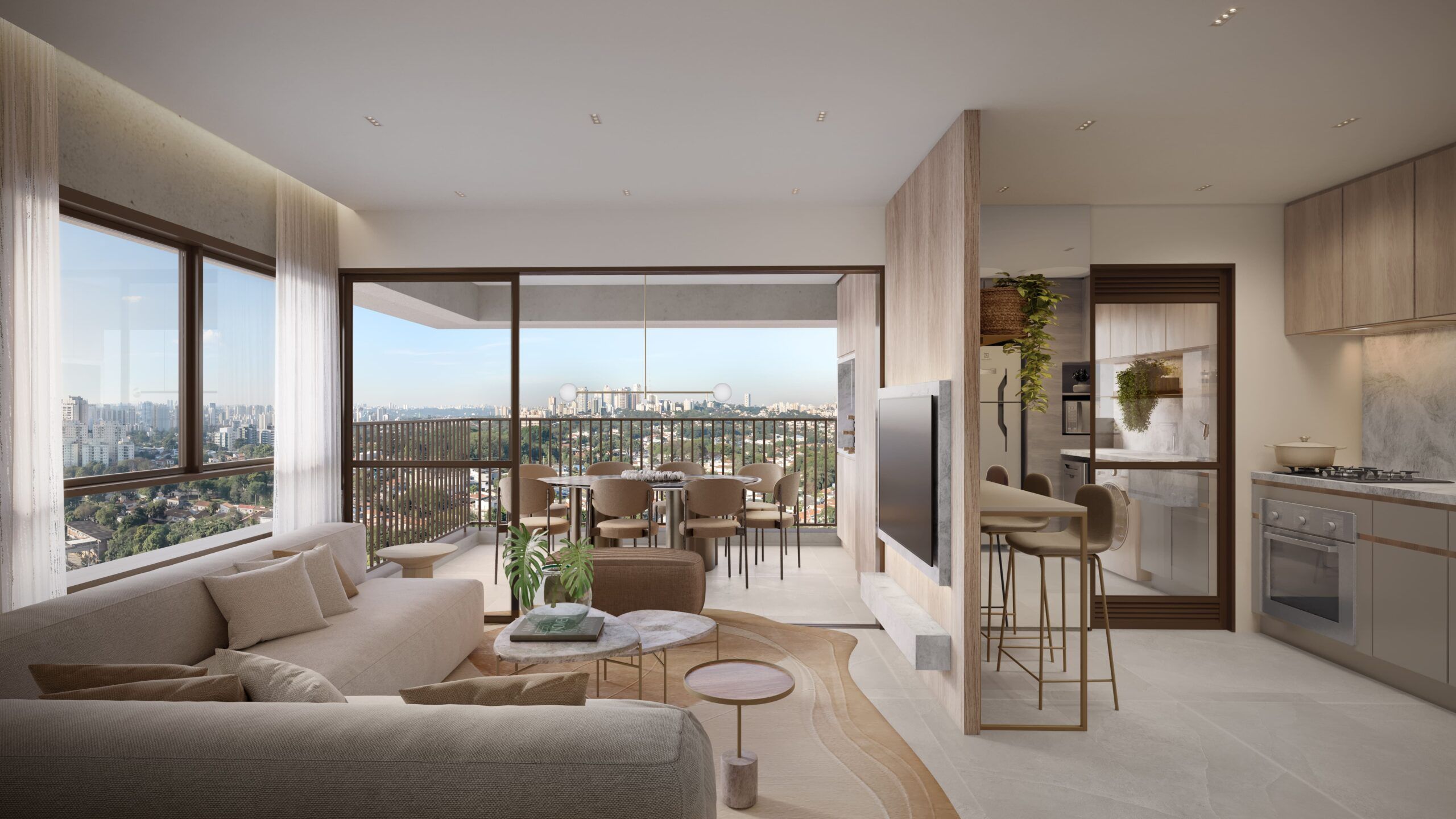 Living do Apartamento de 105m² - Lançamento Tegra - Nova Vivere - Caminhos da Lapa