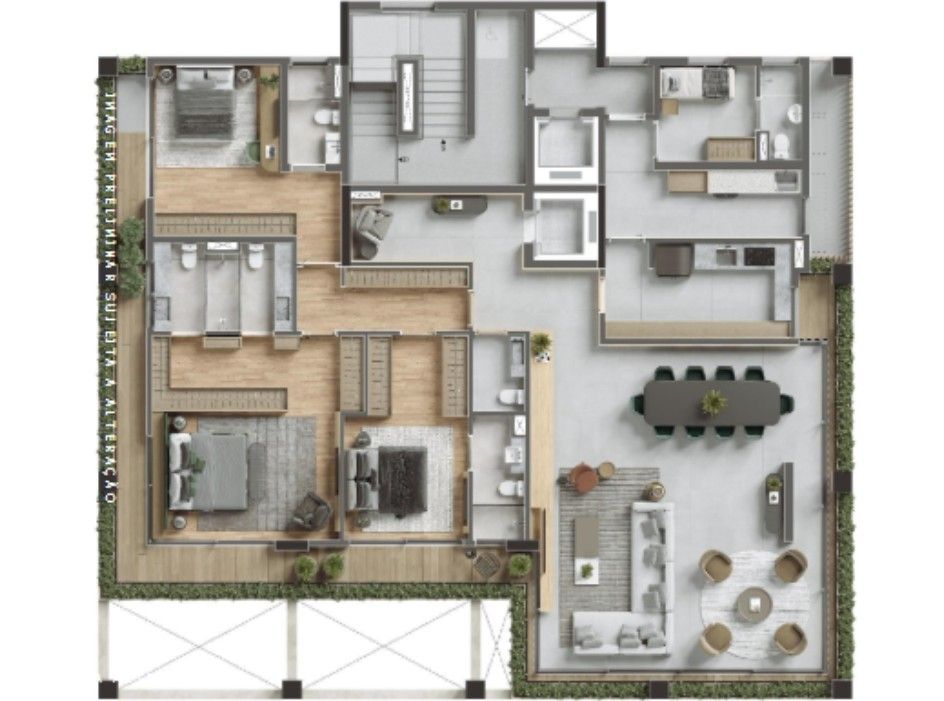 Hélio 454 - Planta Planta Opção com Living e Cozinha Integrados