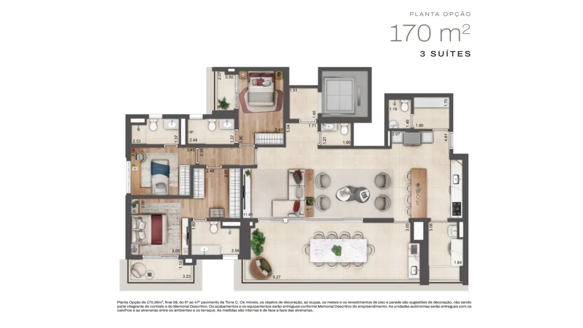 Jardim da Hípica - Planta Planta Opção de 170m² com 3 Suítes