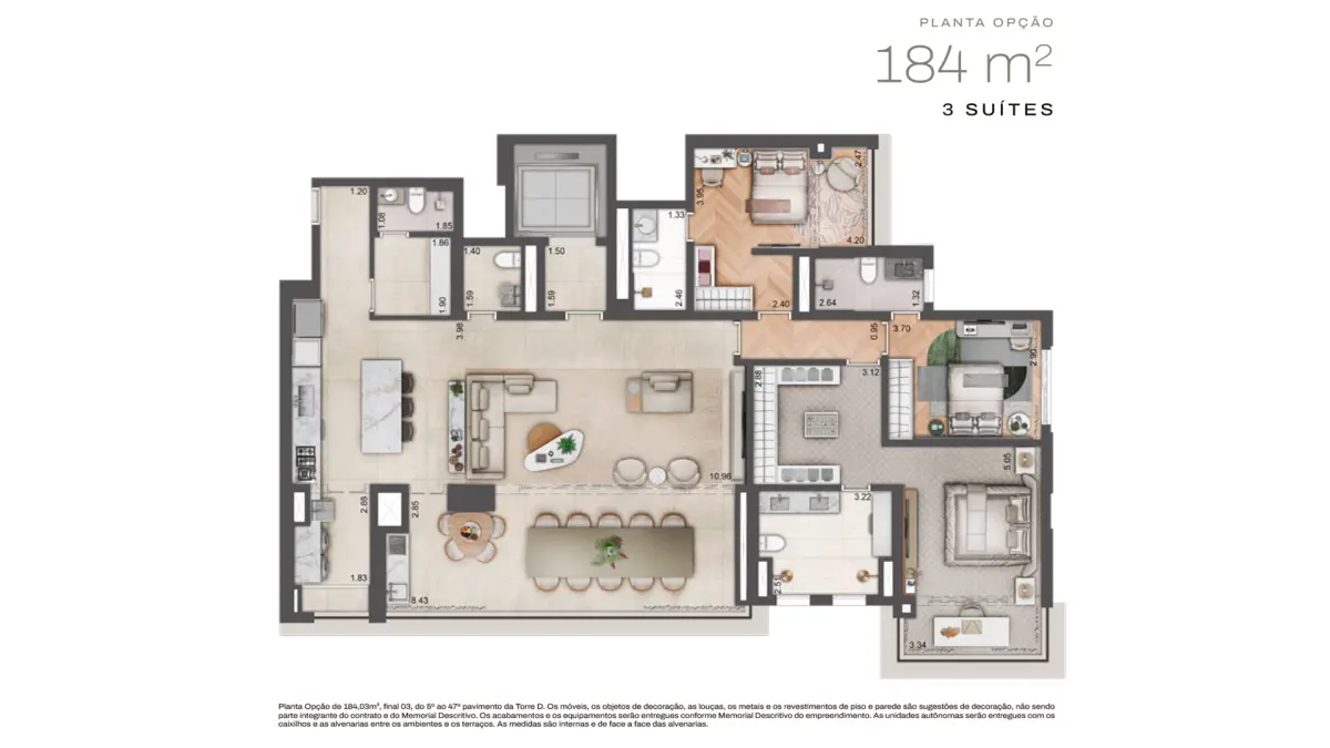 Jardim da Hípica - Planta Planta Opção de 184m² com 3 Suítes