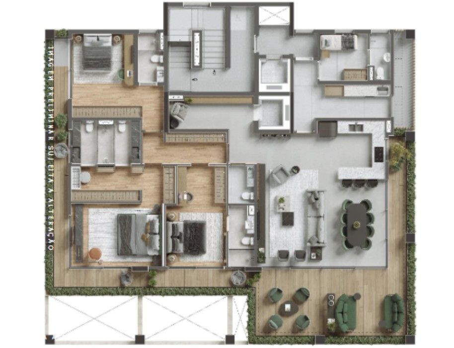Hélio 454 - Planta Planta Tipo com Living e Cozinha Integrados