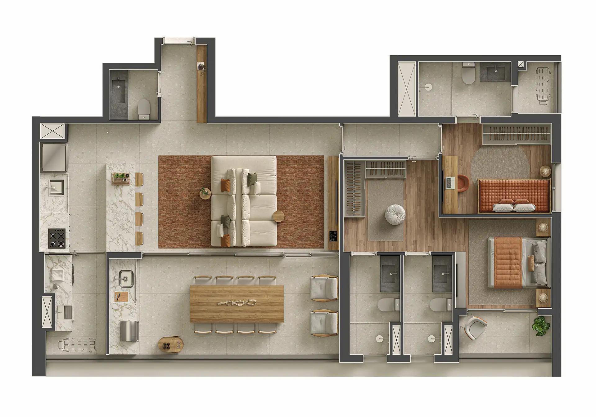 Ibiti Alto da Boa Vista - Planta Planta de 114m² com 2 Suítes