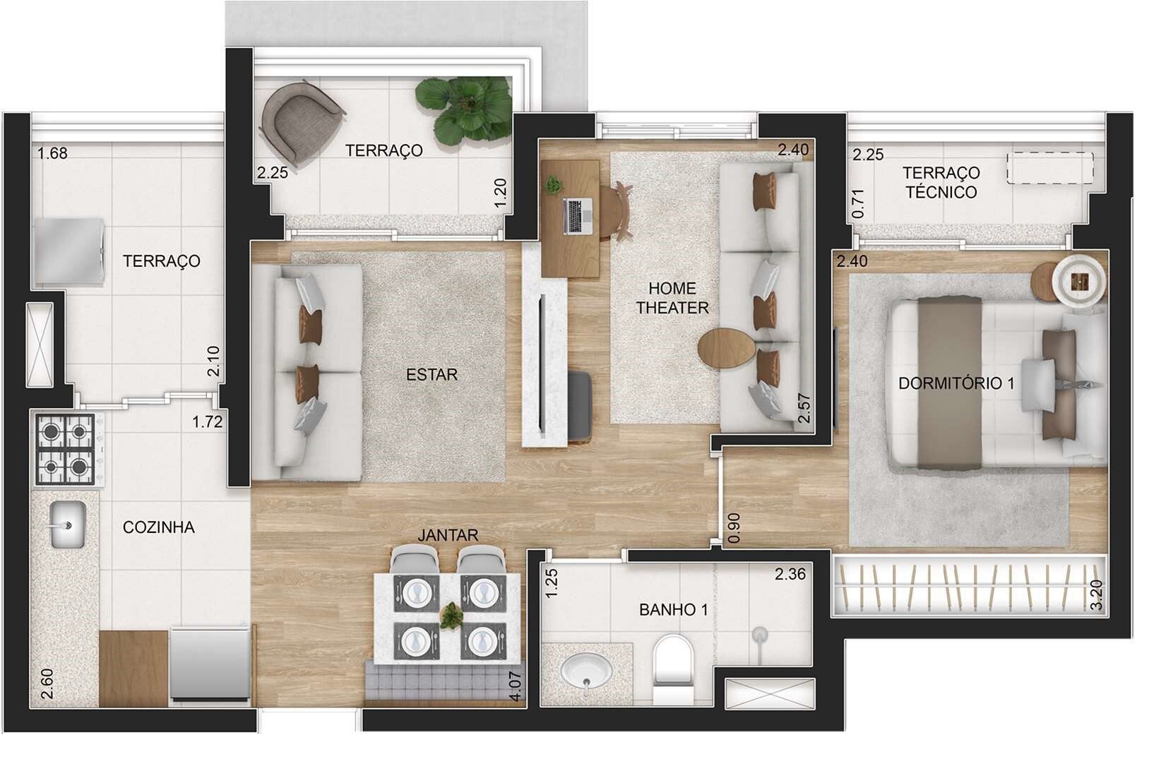 Universo Tatuapé Órbita - Planta Planta de 2 Dormitórios com 51m² (Opção)