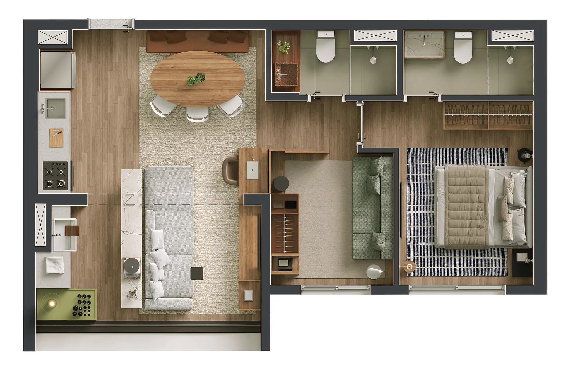 Ibiti Alto da Boa Vista - Planta Planta de 57m² com 2 Dormitórios