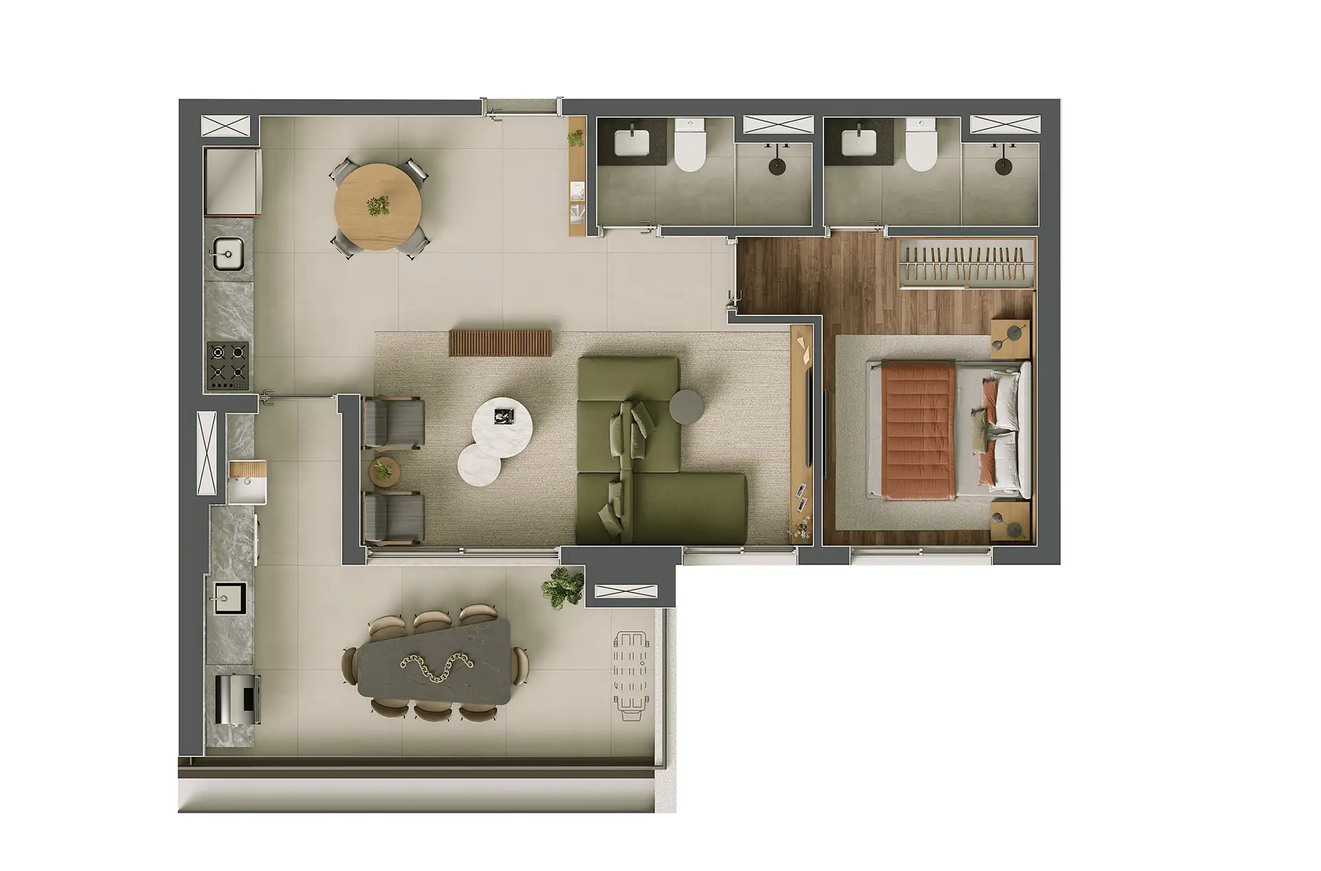 Ibiti Alto da Boa Vista - Planta Planta de 66m² com 1 Dormitório