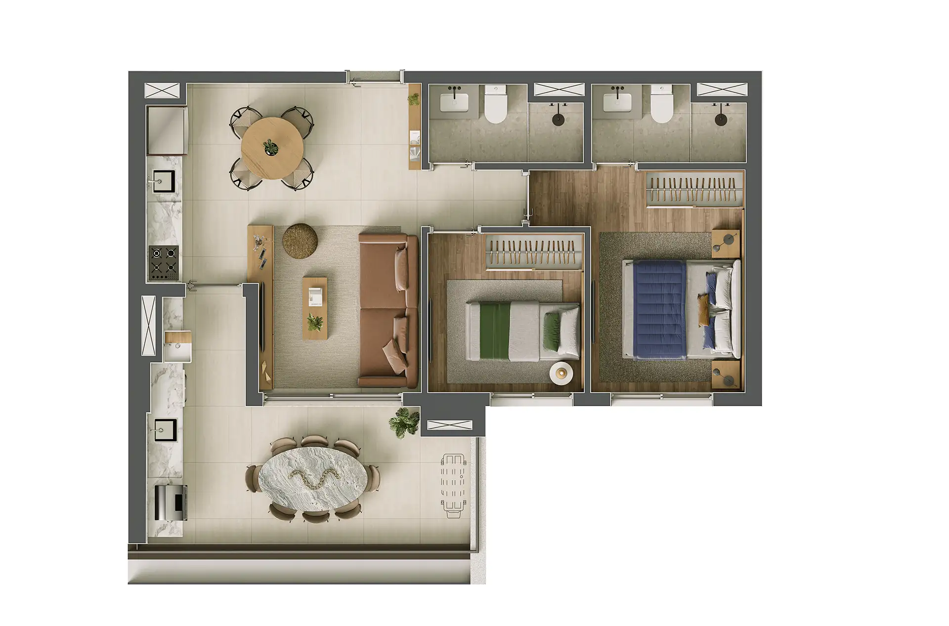 Ibiti Alto da Boa Vista - Planta Planta de 66m² com 2 Dormitórios