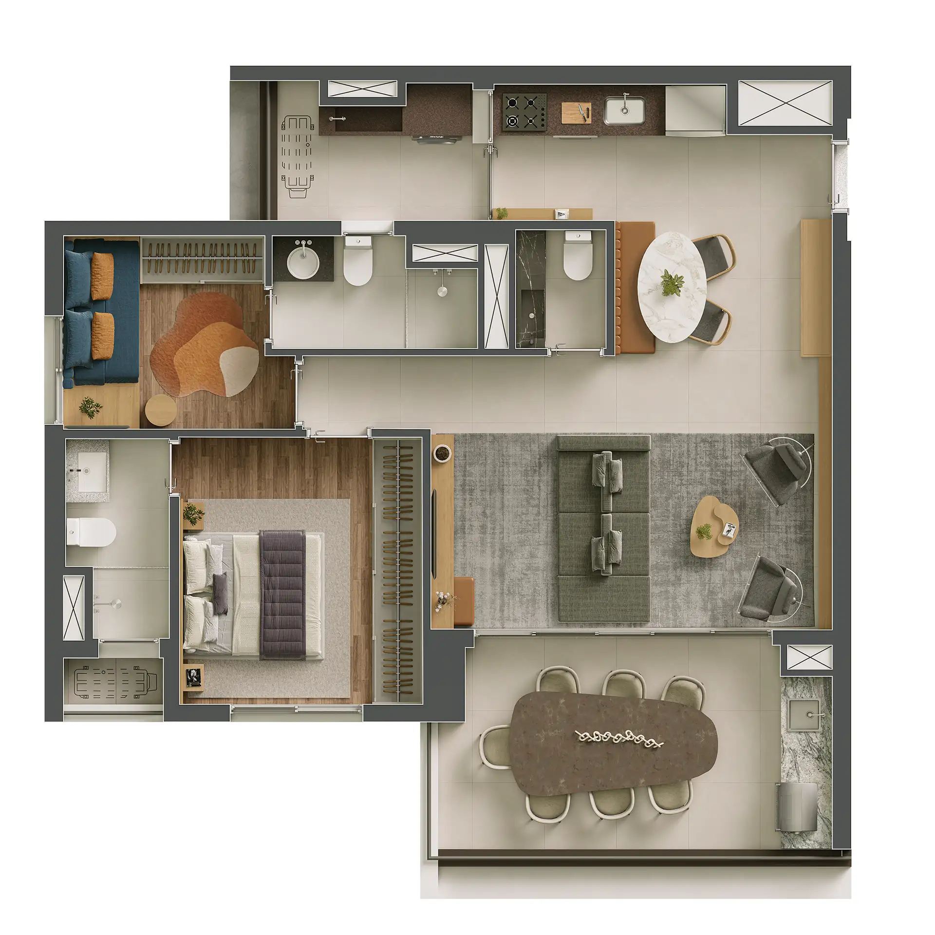 Ibiti Alto da Boa Vista - Planta Planta de 85m² com 2 Suítes 
