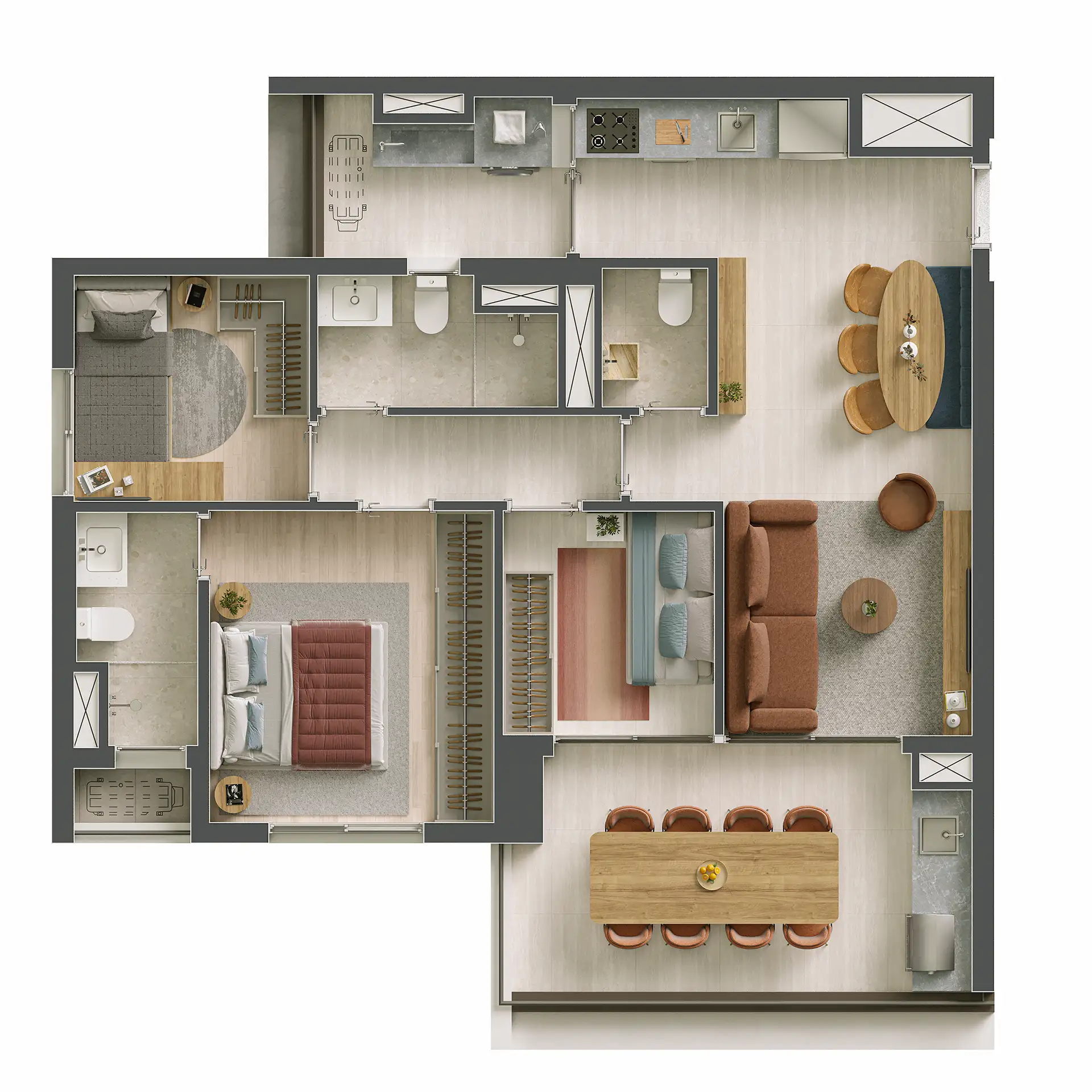 Ibiti Alto da Boa Vista - Planta Planta de 85m² com 3 Dormitórios (1 Suíte)