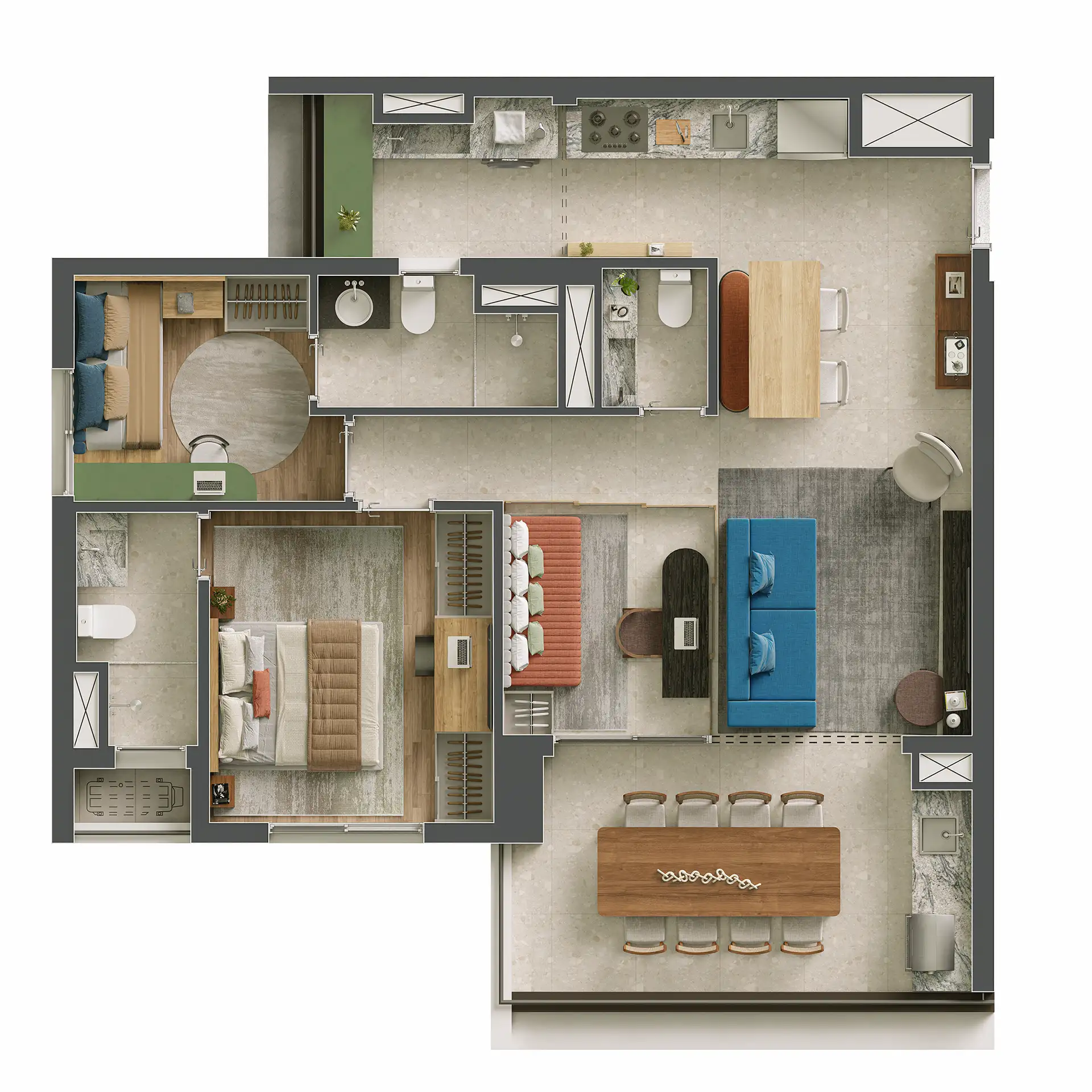 Ibiti Alto da Boa Vista - Planta Planta de 85m² com 2 Suítes 