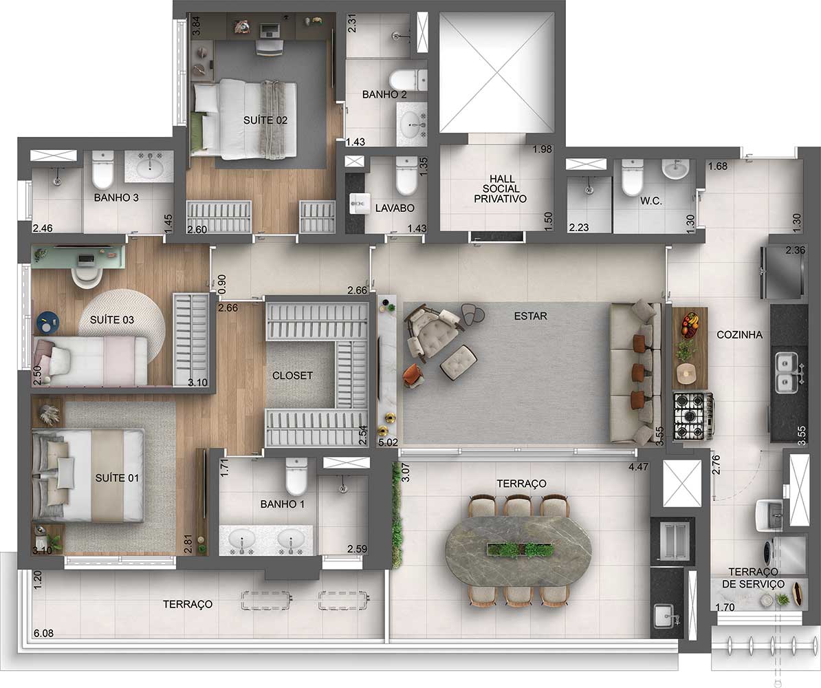 Casa Nacional Brooklin - Planta Planta Tipo de 136 m²