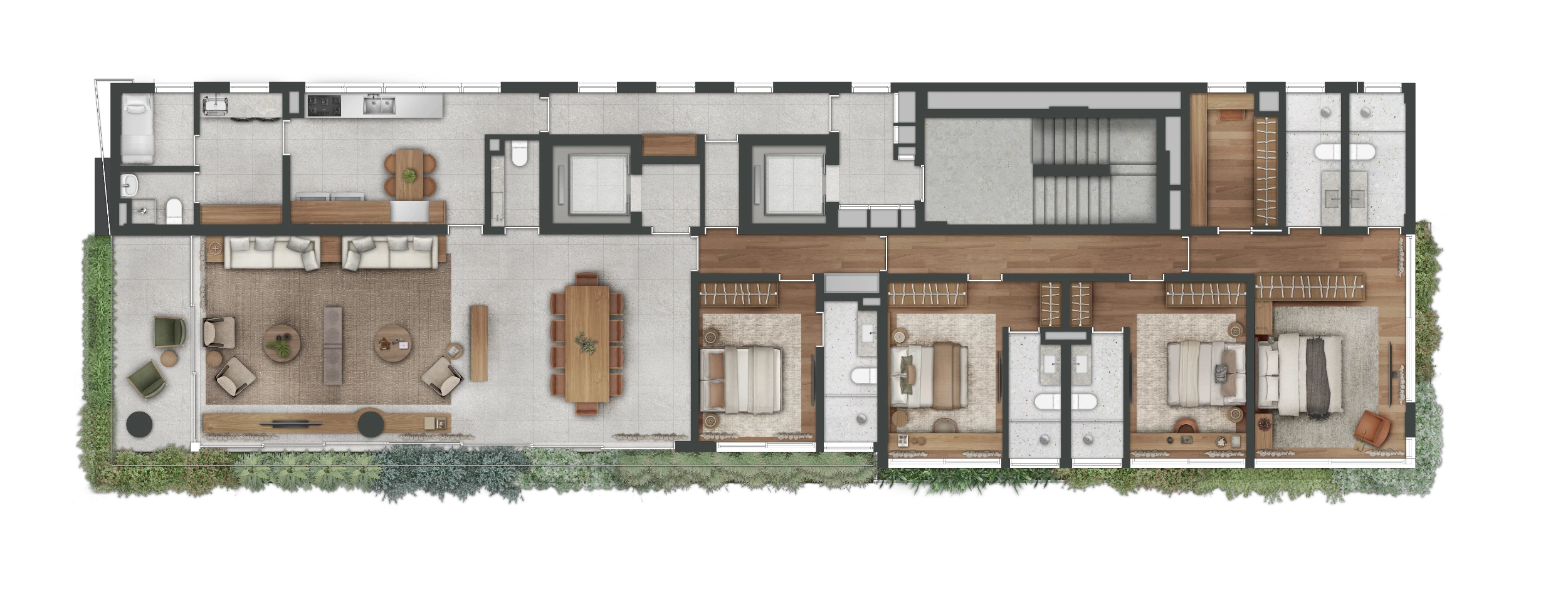CLARA Jardins - Planta Planta Tipo 02 - Living Ampliado - 305m²